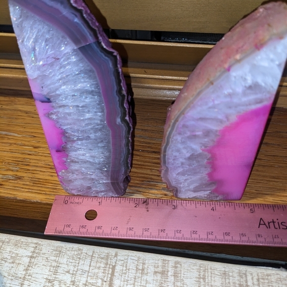 Agate Geode Sections Pair of Dyed Pink​​ - Picture 6 of 15